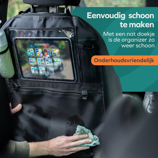 Wellewares - Autostoel Organizer - Voor Kinderen - Met stootbescherming en Tabletvak - Zwart