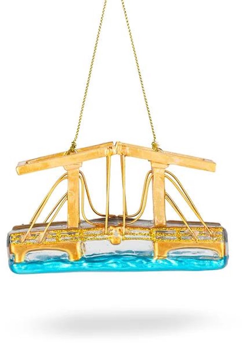De Ballen Uit glazen kerstbal - magere brug 10cm goud 1 stuks