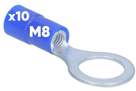 AUPROTEC Ringkabelschoenen Set – 10 Stuks Blauw, 1,5-2,5 Mm², M8 Gat, Vertind Koper, PVC Geïsoleerd, Voor Kabelverbindingen