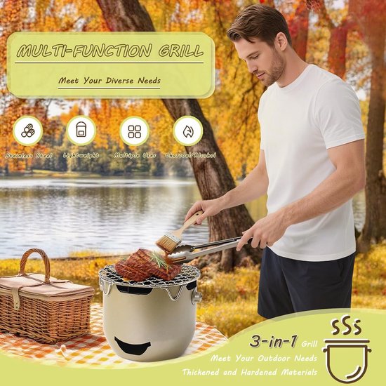 Draagbare houtskoolgrills, roestvrijstalen mini-houtskoolbarbecue, kleine buitengrill voor kamperen, grillen in de achtertuin, camper, picknick - Groen van Merkloos — afbeelding 2