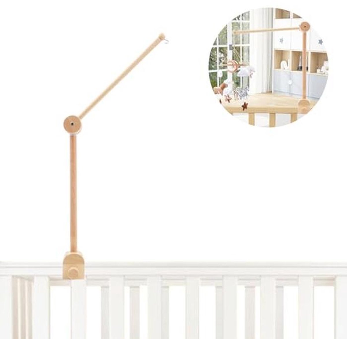 Verstelbare Houten Mobiele Arm voor Babybedje - DIY Wiegarm met 360° Rotatie