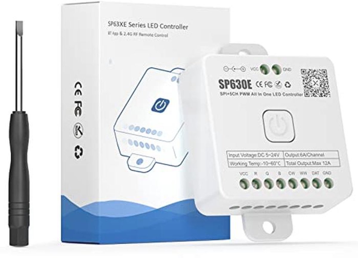 12-in-1 Muziek Bluetooth LED-controller voor RGB, RGBW, CCT LED-strips - Compatibel met SPI en PWM