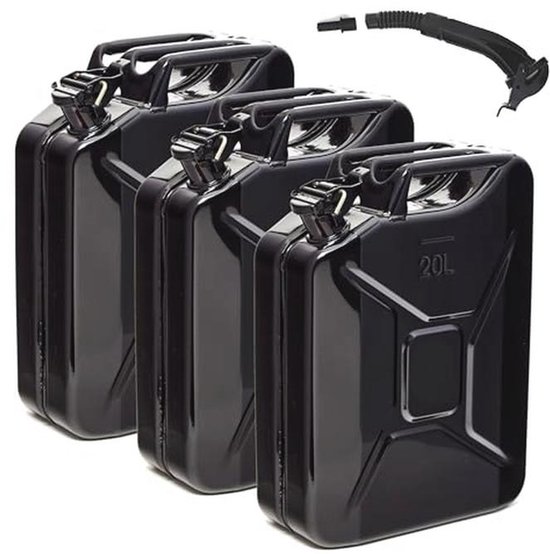 Brandstofjerrycan, 5 liter, met flexibele schenktuit, rood, verpakking = 3 stuks