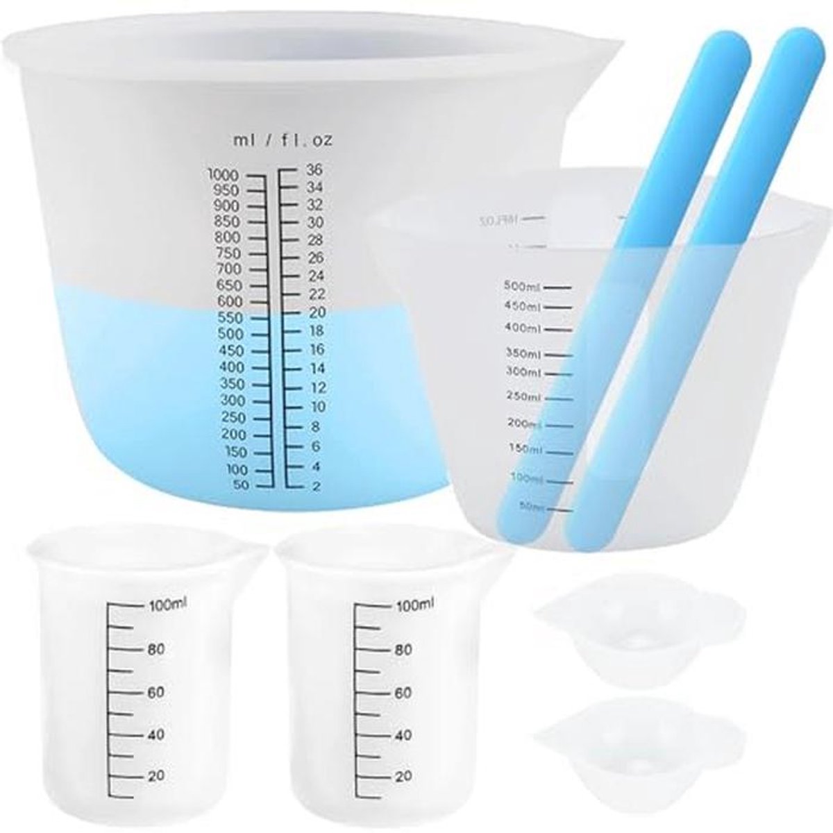 Set van 6 Siliconen Maatbekers voor Hobbydiy en Laboratoriumgebruik