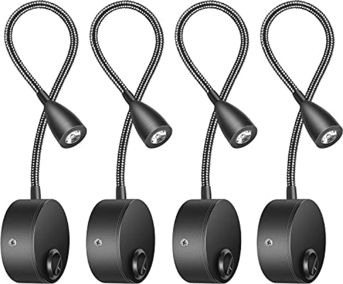 LED Wandlamp met 4 Lichten, LED Leeslamp met Flexibele Hals, 3000 K Warm Wit Licht