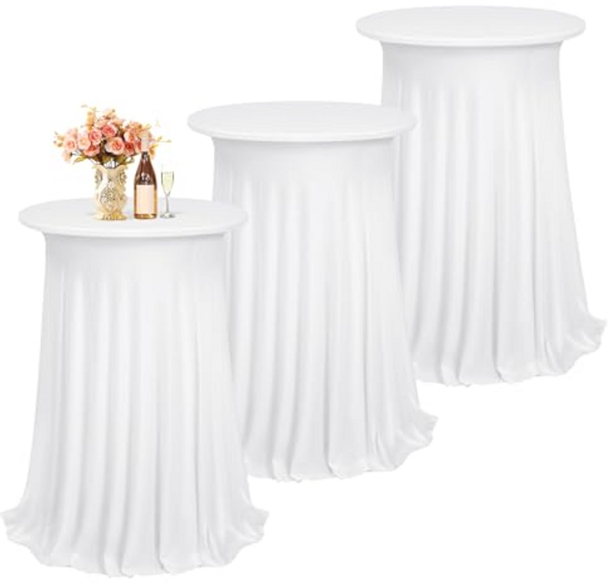 Statafelhoezen Spandex Stretch Tafelkleed - Witte Hoezen voor Bistrotafels Ø 80-85 cm
