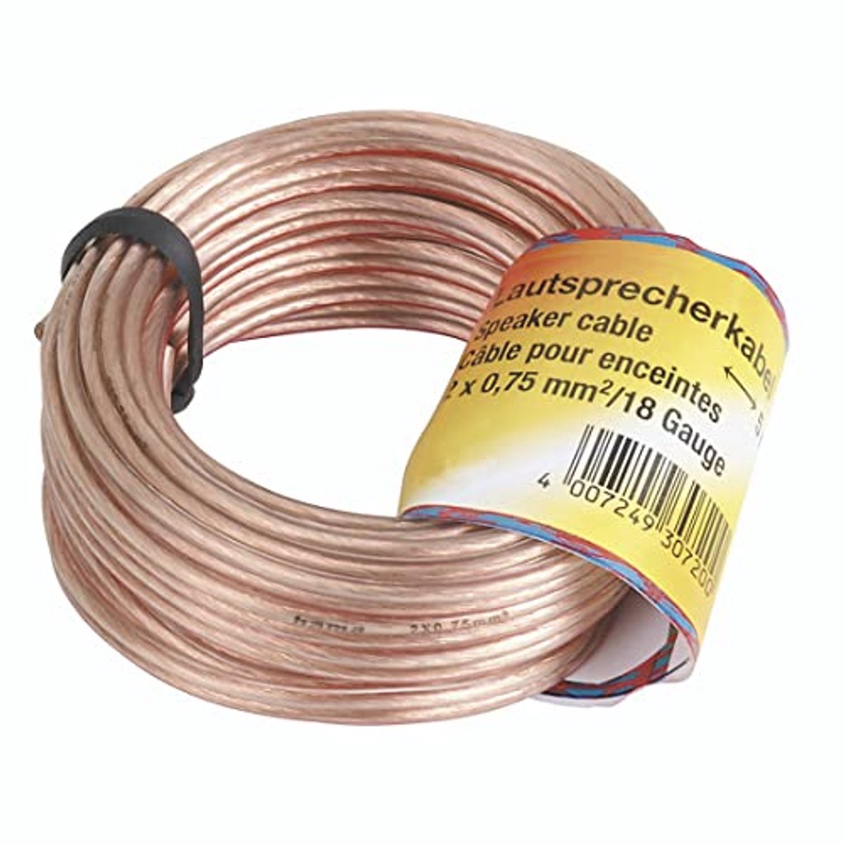 Luidsprekerkabel 2 kernen 2 x 0,75 mm met schroefverbinding 10 m transparant