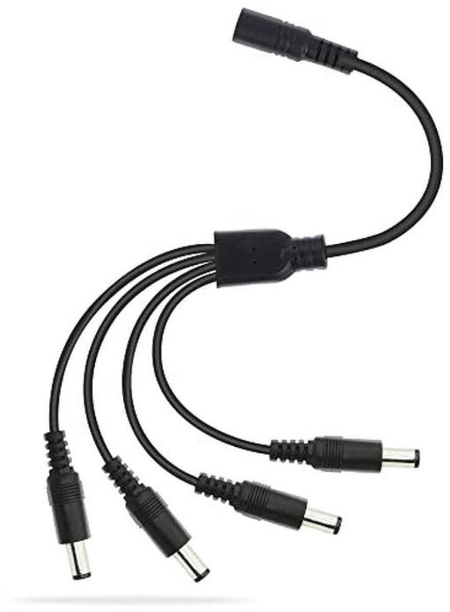 DC-splitterkabel 1 naar 4 stekkers 5,5 mm x 2,1 mm voor CCTV en LED-lichtstrip, 0,7 m