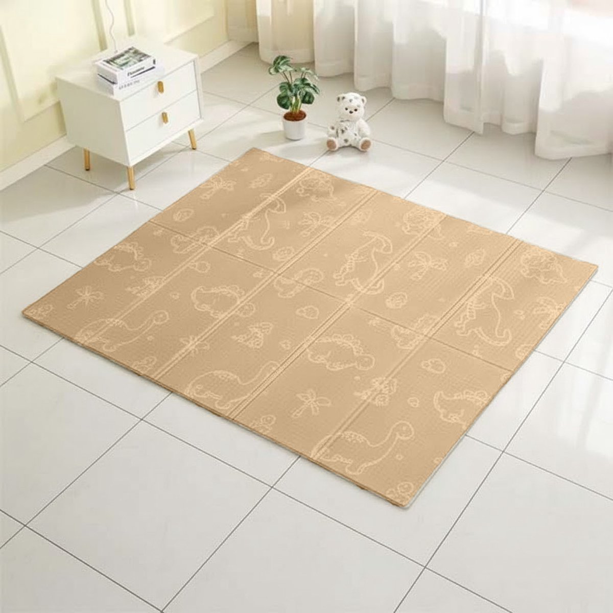 OPVOUWBARE Baby Speelmat - DUBBELZIJDIG Speelkleed incl. opbergtas - EXTRA DIK - 180x200x1,5cm - Ecru/ Beige — afbeelding 6