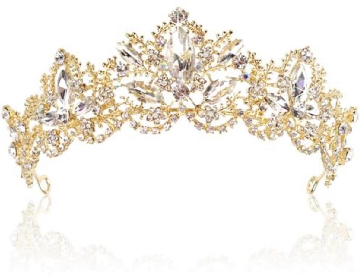 Gouden Kroon voor Dames - Tiara met Kristallen voor Bruiloft, Feest en Carnaval