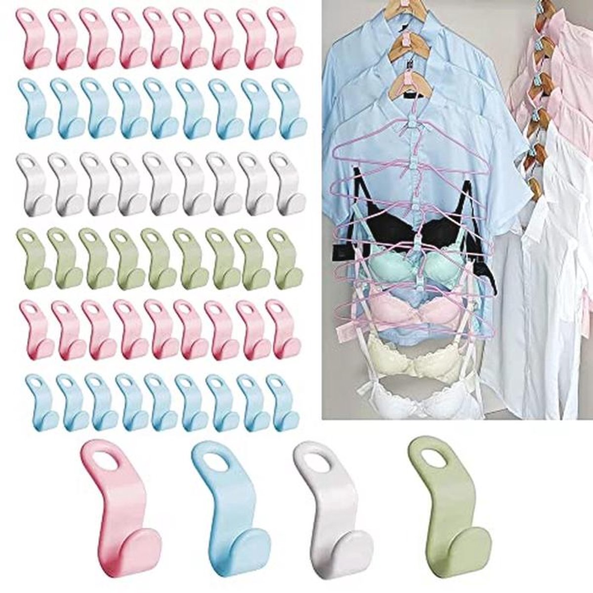 60 Stuks Ruimtebesparende Hanger Connector Haken voor Kleiding en Accessoires