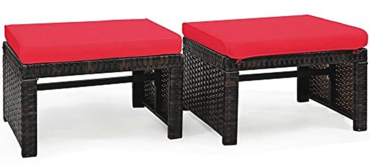 Weerbestendige Set van 2 Ottomanen met Zacht Kussen voor Terras en Tuin