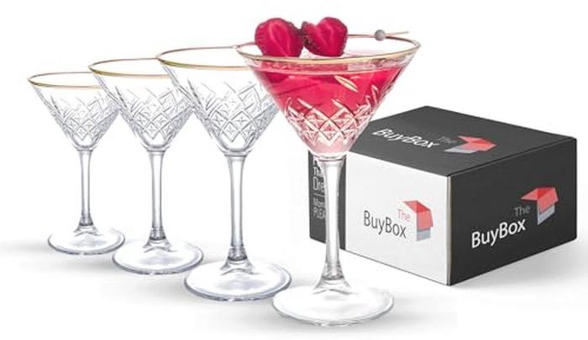 Set van 4 vintage martiniglazen met gouden rand - Cocktail en champagne glazen