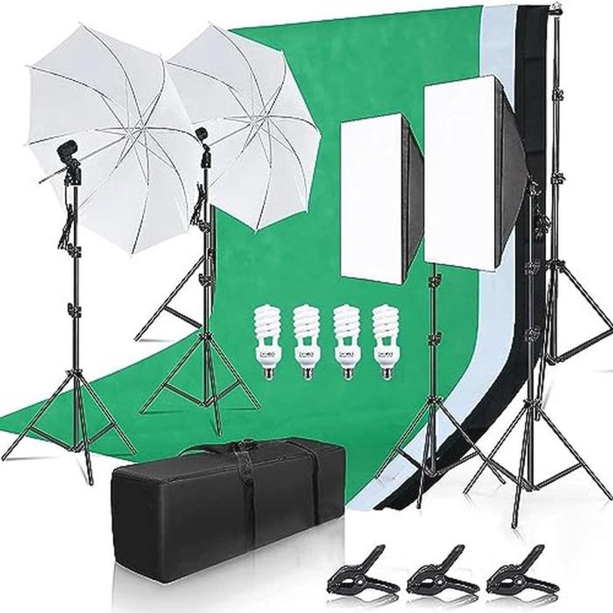 Professionele Softbox Verlichtingsset met 45W LED Lichten en 3 Achtergronden