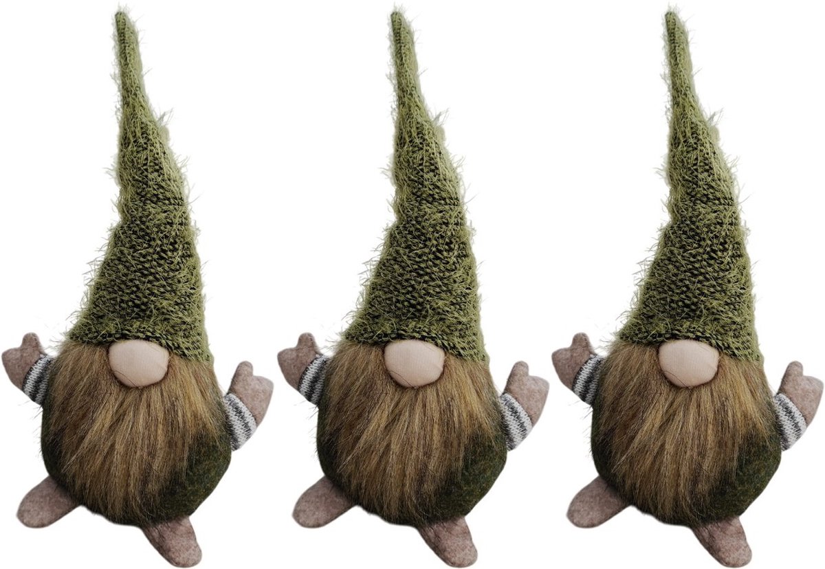 Premfy Groene Gnoom Forest Kerstman - Kerstkabouter – Scandinavische Zweedse Kerstpop – Tomte Kerst Elf – Zweedse Kabouter – Gnome Herfst Decoratie – Kerstversiering – Sneeuwpop – Feest Kerstbeer – Kerstcadeau Kerstboom - Kerstfiguren – 44 cm 3 stuks