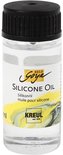 Transparante Solo Goya siliconenolie in een flesje van 20 ml met zwarte dop en geel-zwart etiket.