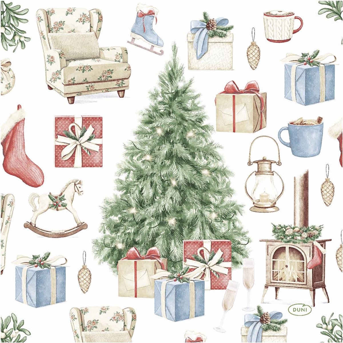 Duni - Servet l33b33 cm tree and gift 20st