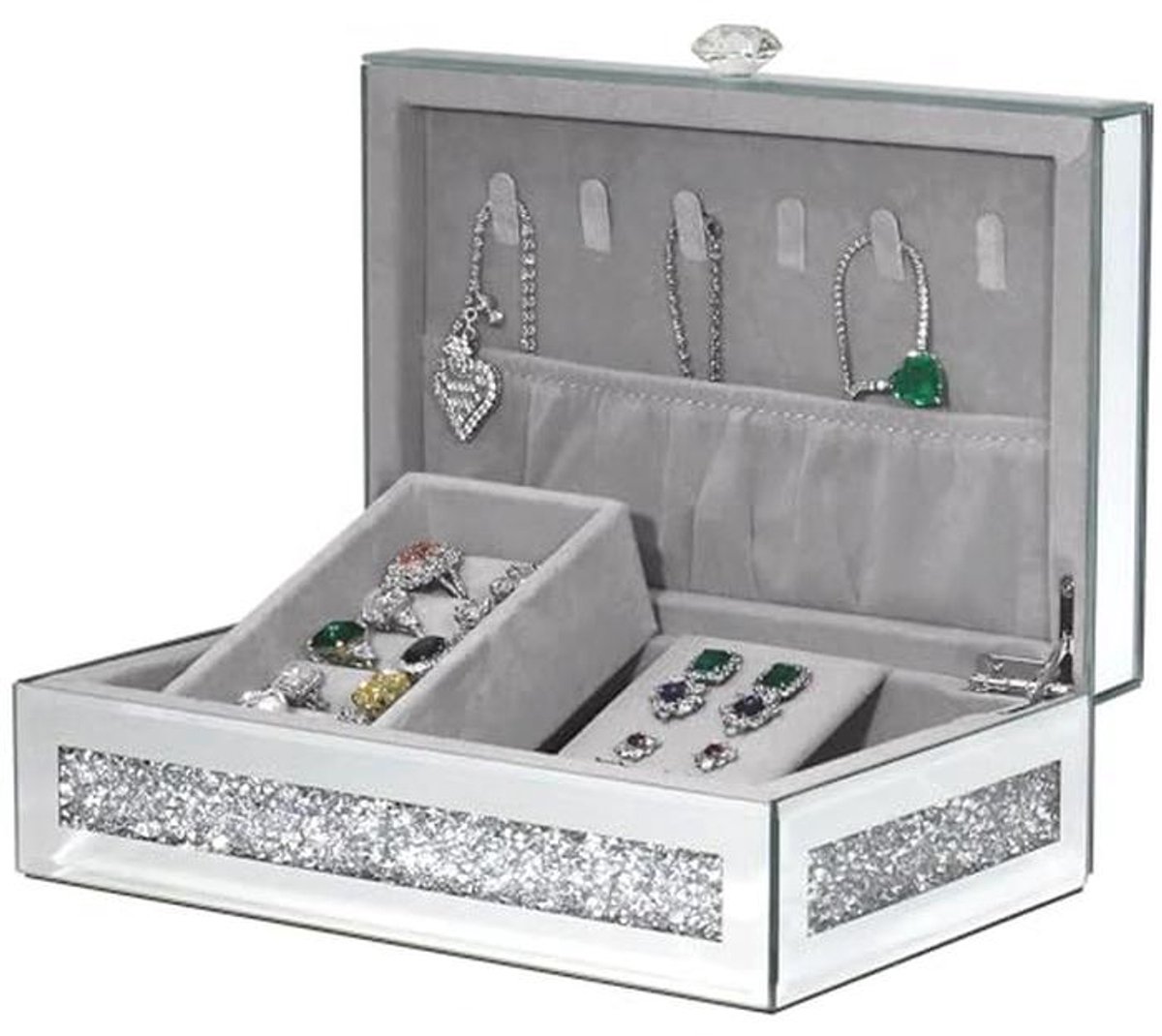 Sieradendoos Met Spiegelglas En Strass Voor Vrouwen - Luxe Organiser Voor Sieraden
