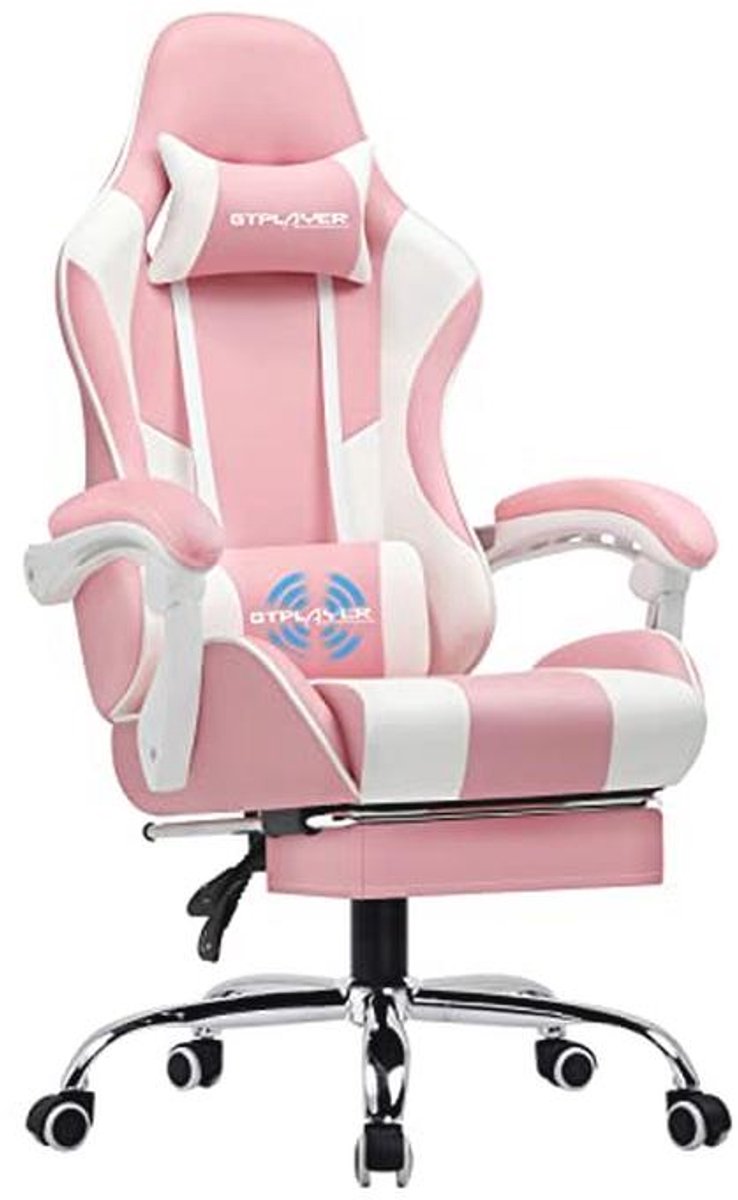 Ergonomische Gamingstoel met Massagefunctie en Voetensteun - Roze