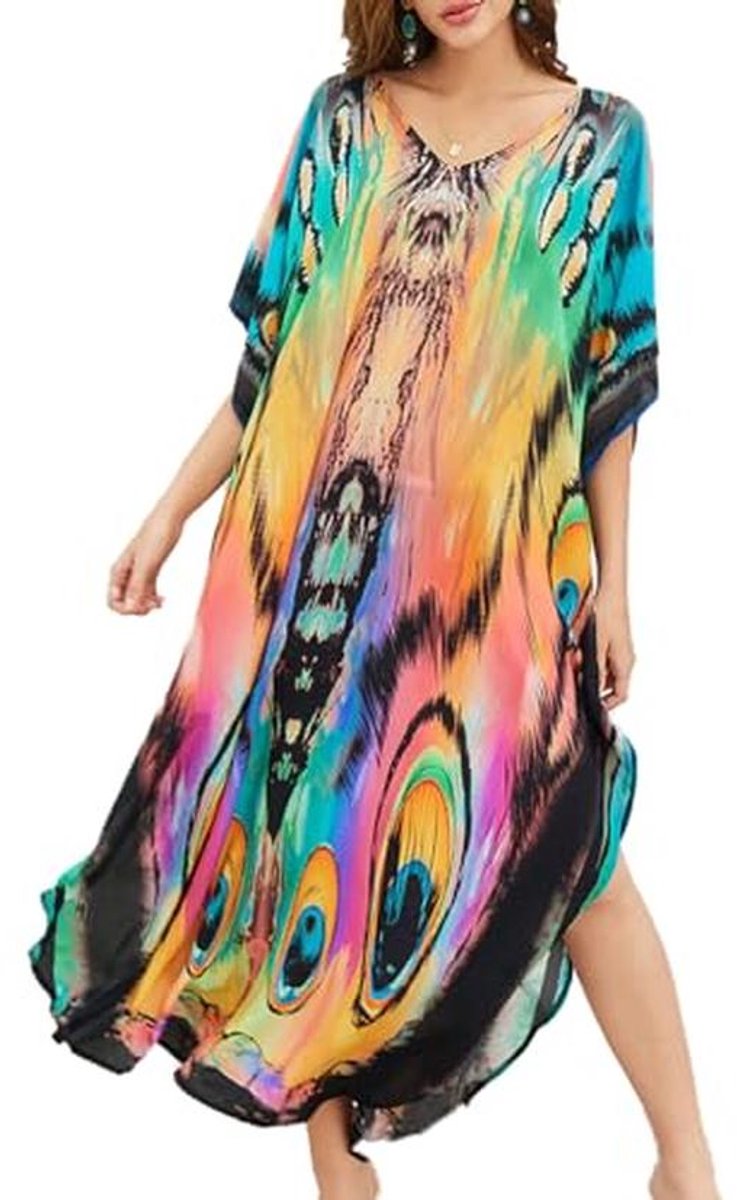 Zomer Strandjurk Dames, Bohemian Kaftan Maxi Jurk in Grote Maten