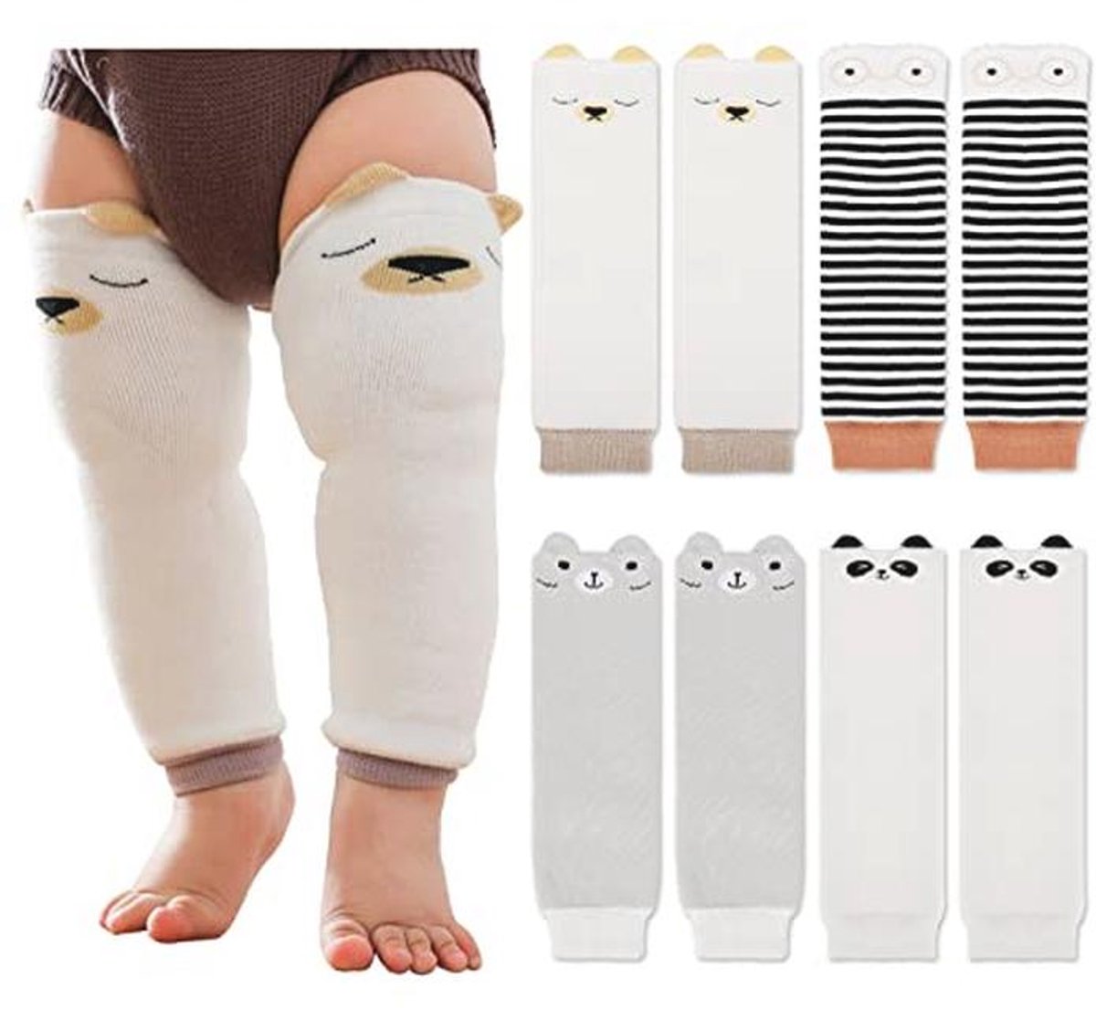 Set van 4 schattige dierenbeenwarmers voor peuters – Lange kniekousen en kniebeschermers voor baby's 0-5 jaar