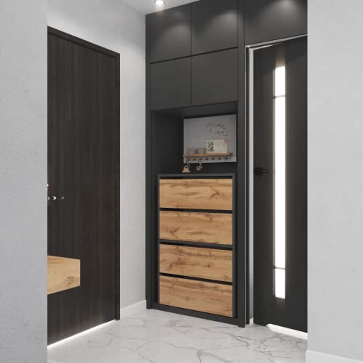 Schoenenkast voor Hal, Modulaire Schoenrek met Opbergruimte en Zithoek, 60 x 50 x 36 cm