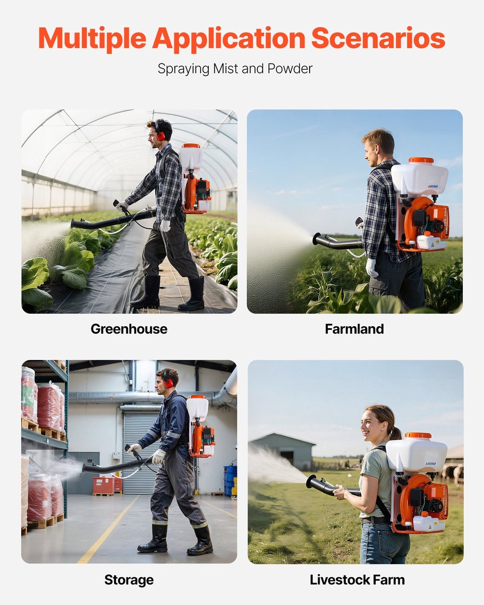Rugsproeier - Benzine Rugspuit - 63 cc 3 pk Motor - 16 L Tank - Poeder- en Vloeistofverstuiver - Voor Tuin & Landbouw - Kassen
