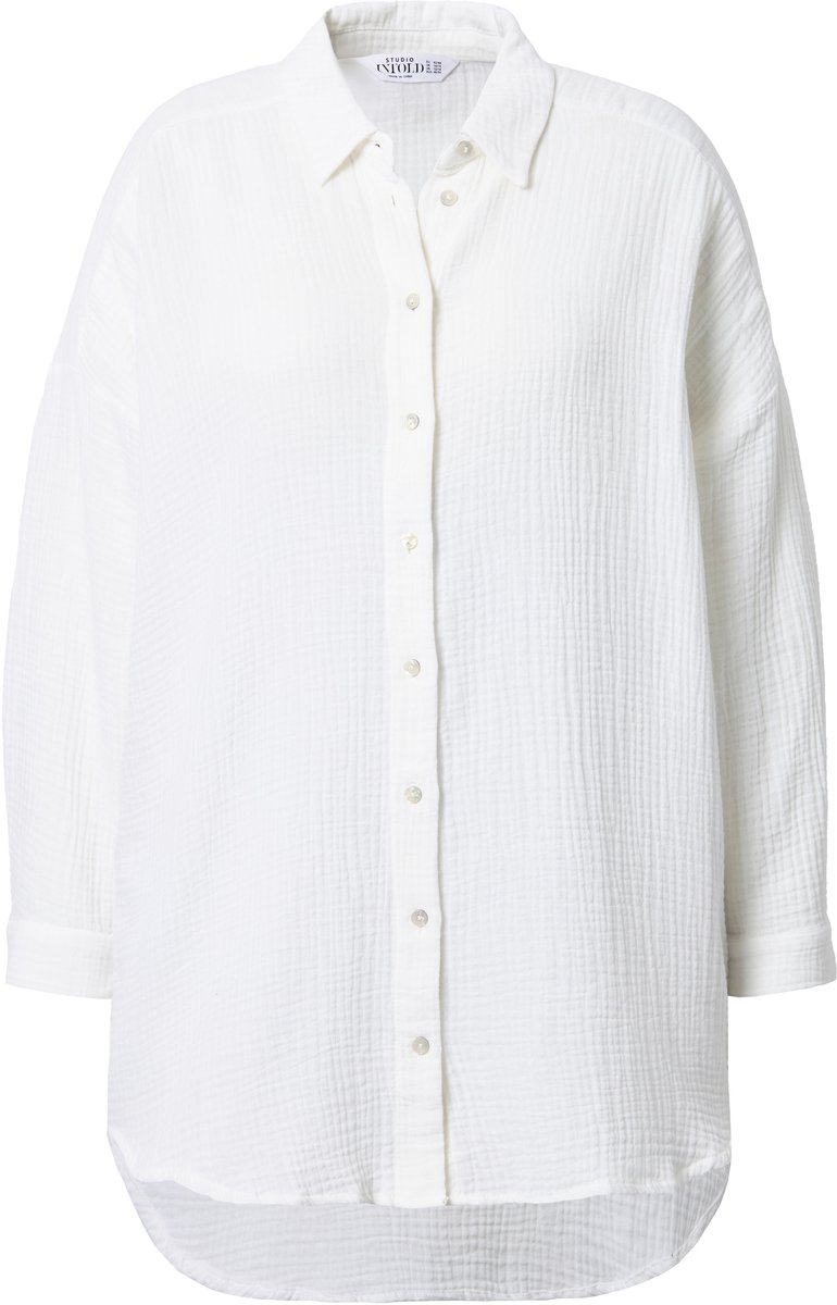 Studio Untold - Dames - Mousseline blouse oversized overhemdkraag lange mouwen - Off-white - Maat 58+