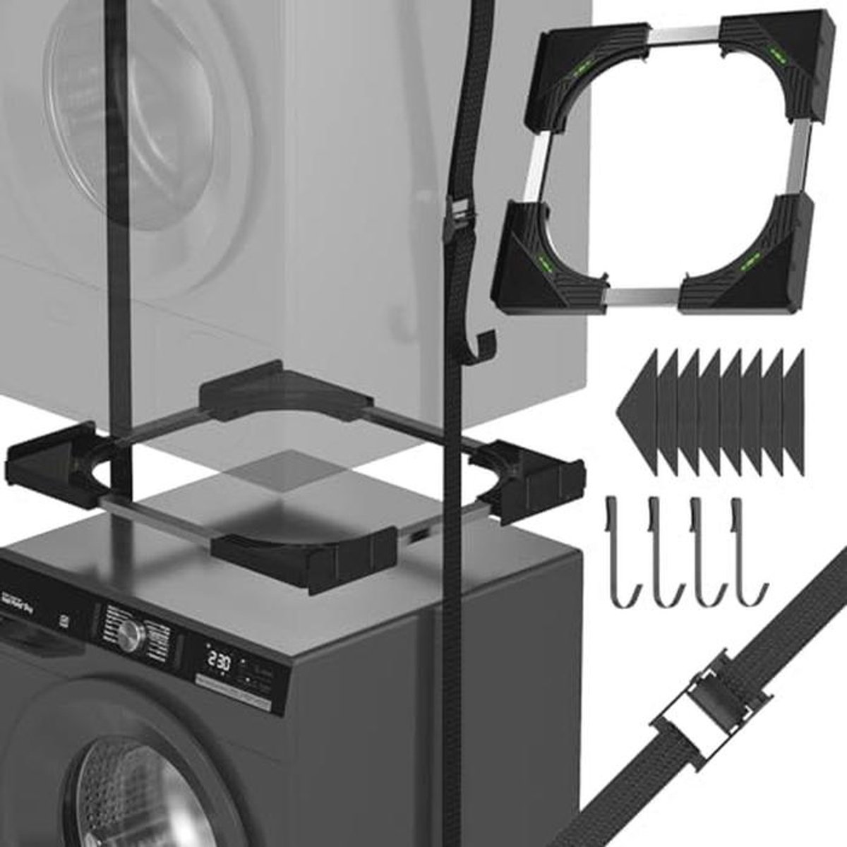Universele Slimline Stapelset voor Wasdrogers - Ruimtebesparend Ont ontwerp met Multifunctionele Haken