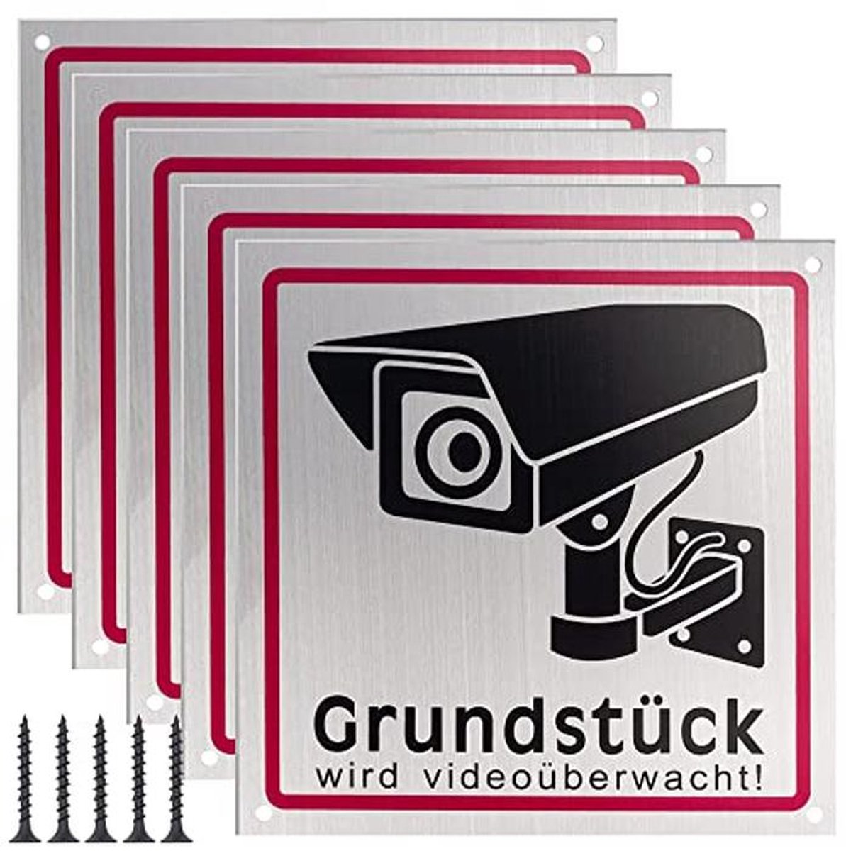 Videobewaking Waarschuwingsbord 5 Stuks - Aluminium 15 x 15 cm - Let op Videobewaking voor Privéterrein