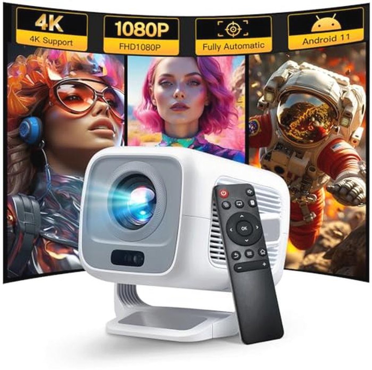 Full HD Video Beamer met Autofocus en Trapeziumcorrectie - Ideaal voor Thuisbioscoop en Outdoor Gebruik