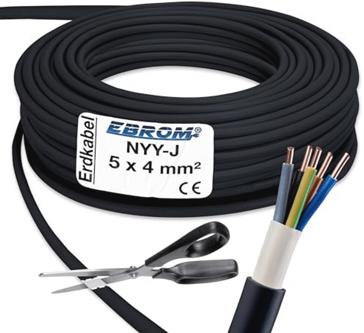 Aardkabel 5x4 mm² - Krachtstroomkabel - PVC Aardleiding Zwart - Per Meter Verkrijgbaar