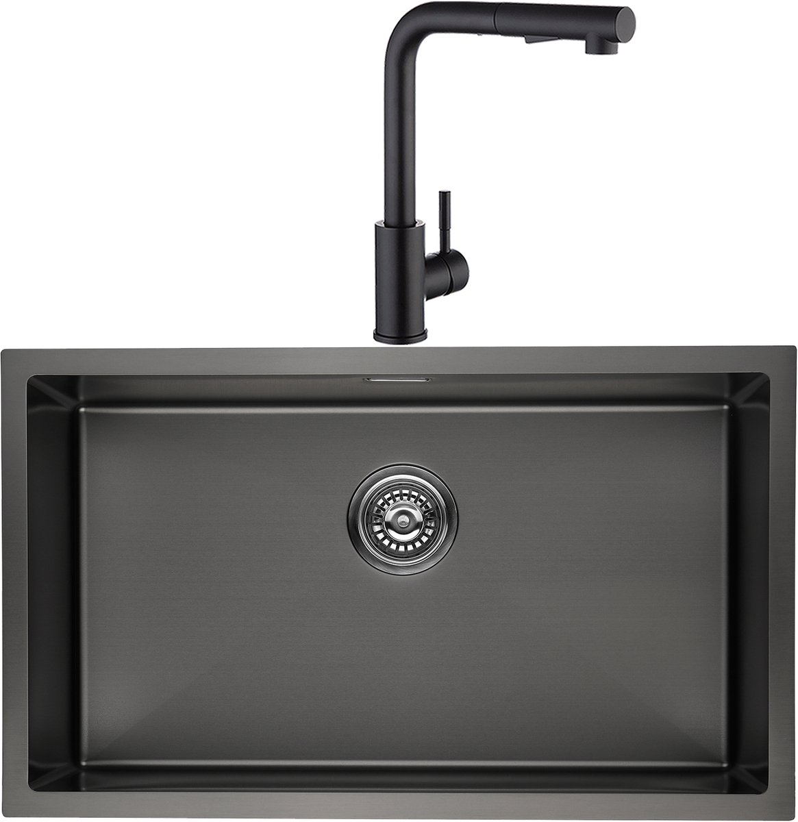 Lonheo max Spoelbak Keuken 74x44CM - Spoelbak Keuken Met Keukenkraan - Geborstelde Spoelbakken Keuken - Spoelbak Met Afdruipgedeelte - Antraciet