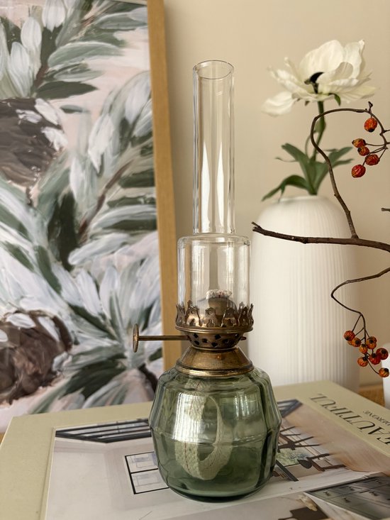 Strömshaga glazen Olielamp Britta Groen met gouden brander 25cm x Ø7.5cm — afbeelding 2