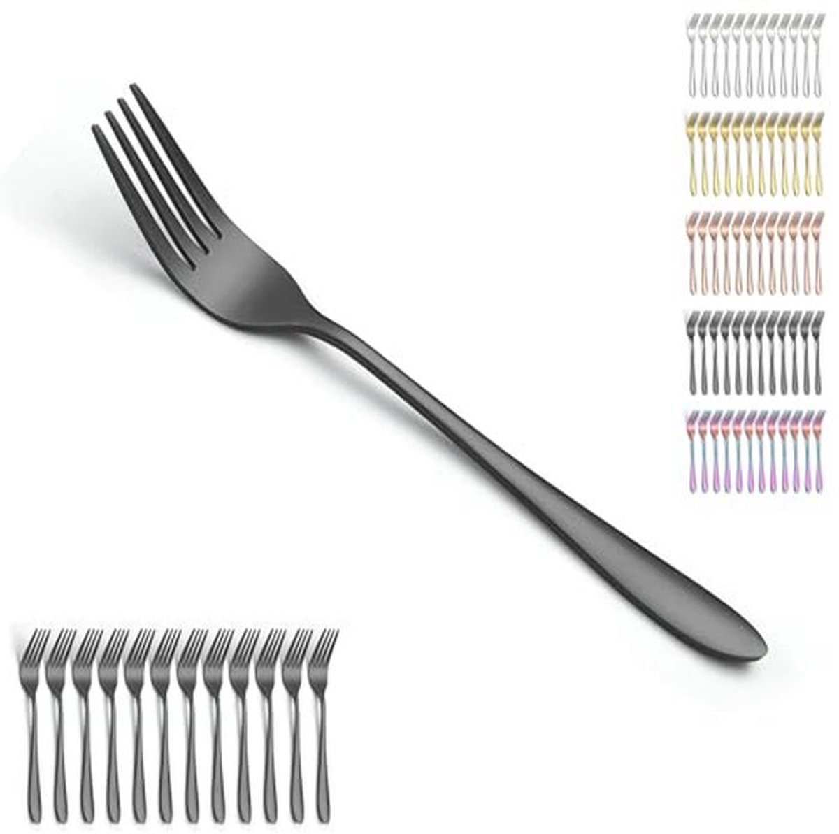 Set van 12 Zwarte Tafelvorken 20,5 cm - Roestvrij Staal met Zwarte Titanium Coating - Geschikt voor Thuis en Restaurant - Vaatwasserbestendig