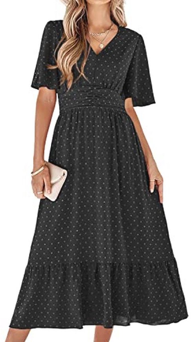 Elegante Boho Zomerjurk voor Dames - Lange Maxi-jurk met V-hals en Korte Mouwen