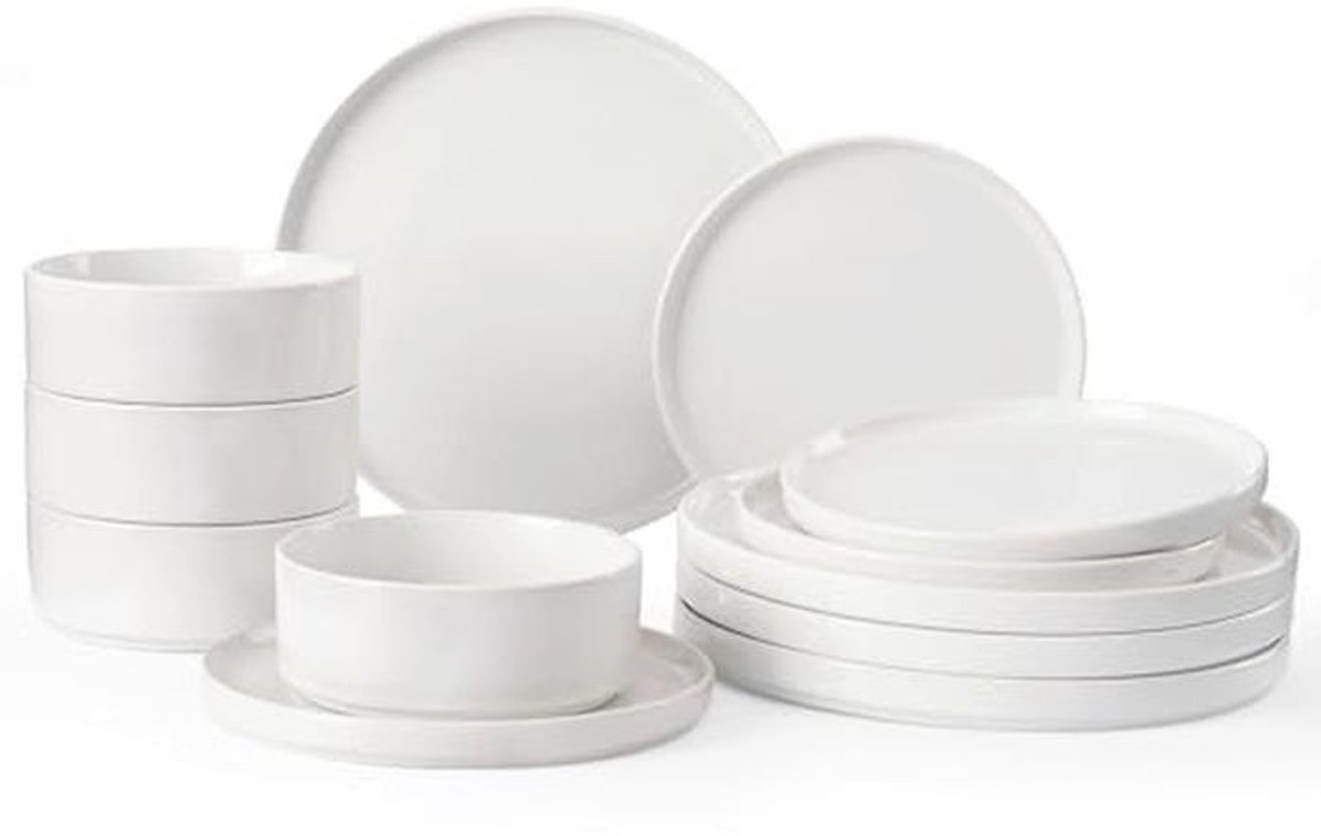 12-delige Servies Set voor 4 Personen - Wit Borden en Kommen
