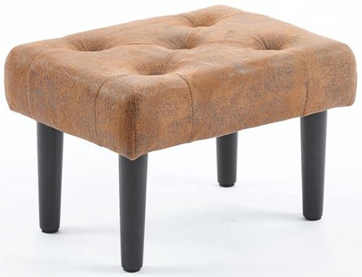 Rustieke Voetenbank met Gevoerde Zitting, Vintage Bruin, 37 x 25,5 x 23 cm