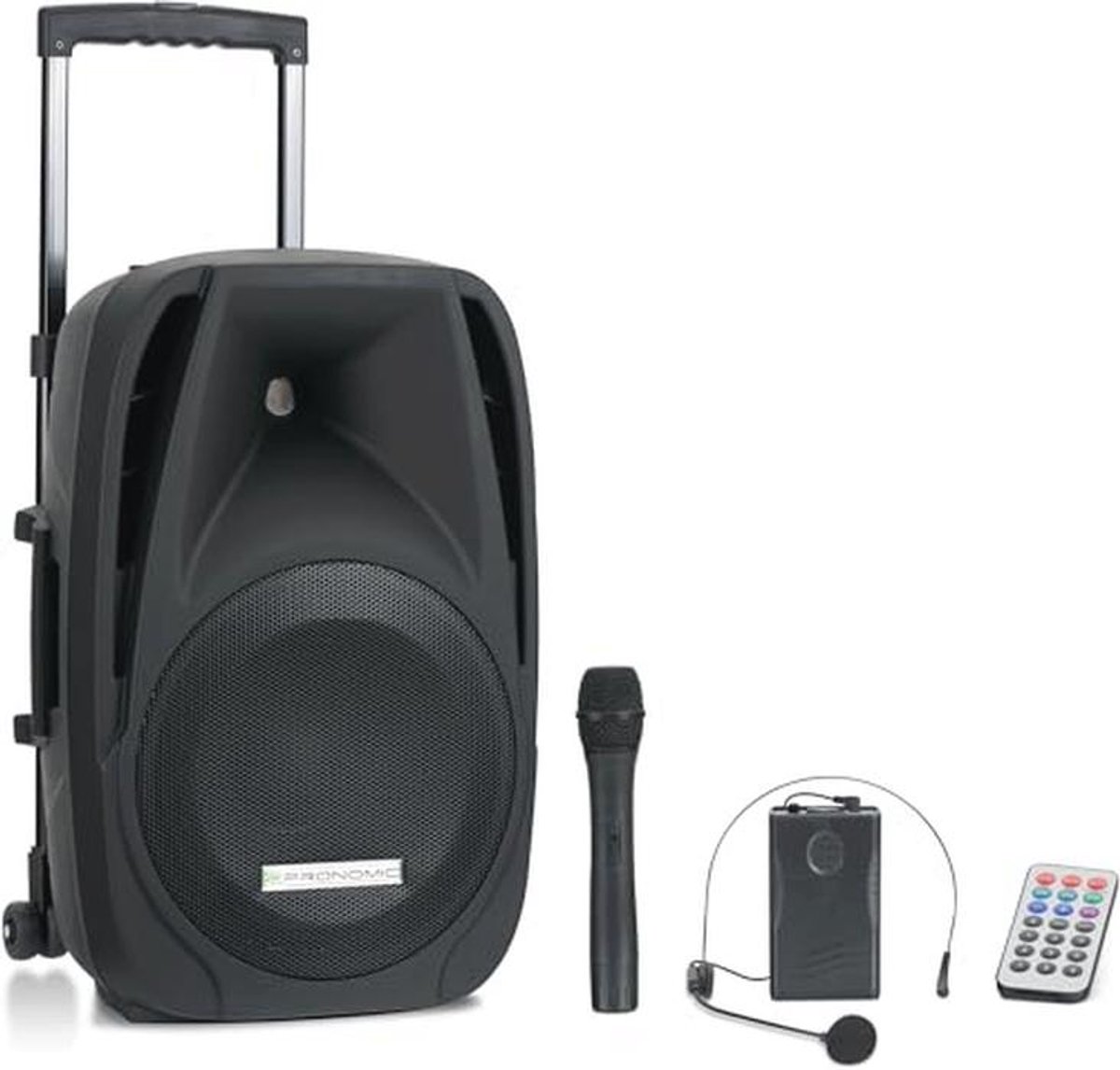 Accu-Actieve Speaker 12" met Trolley - Draadloos, Bluetooth, 5u Speeltijd, Incl. Microfoon en Afstandsbediening