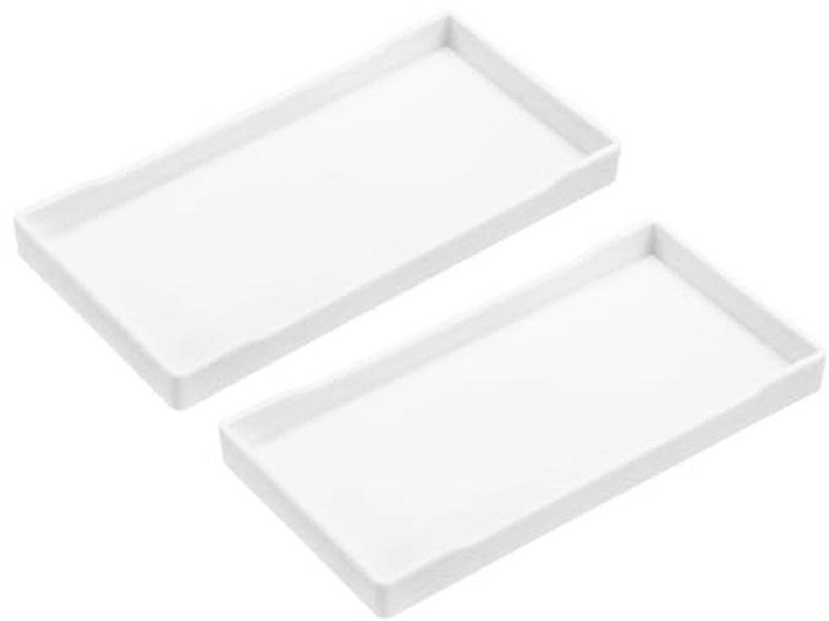 Klein Wit Rechthoekig Dienblad - 2 Stuks Mini Dienbladen 10 x 20 cm Kunststof