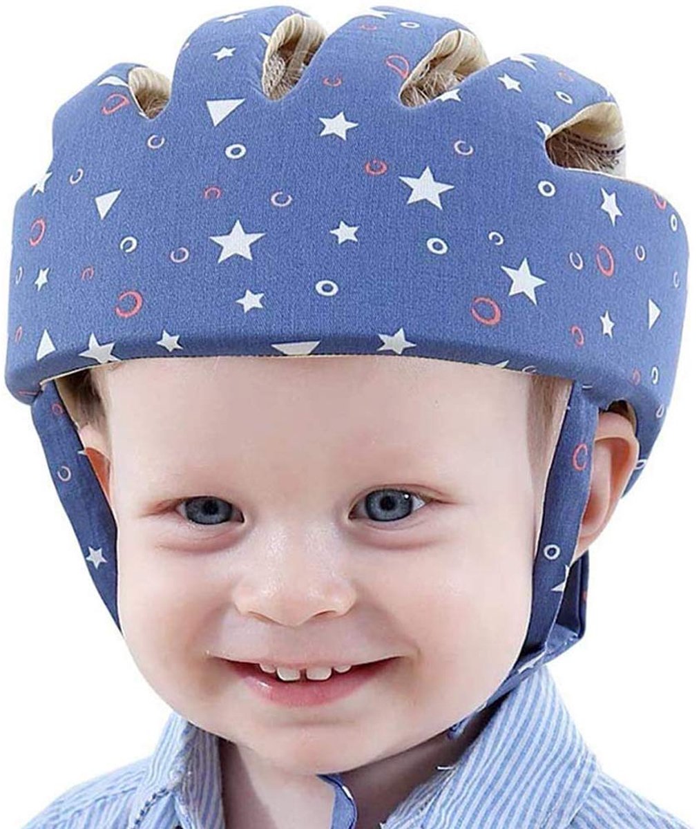 Kraftverdia - Baby beschermende hoed - Ademend babyhoedje - Baby valbeveiliging Hoofdbescherming - Verstelbaar Baby beschermende hoed - Geschikt voor baby's van 8 tot 48 maanden - One Size - Blauw