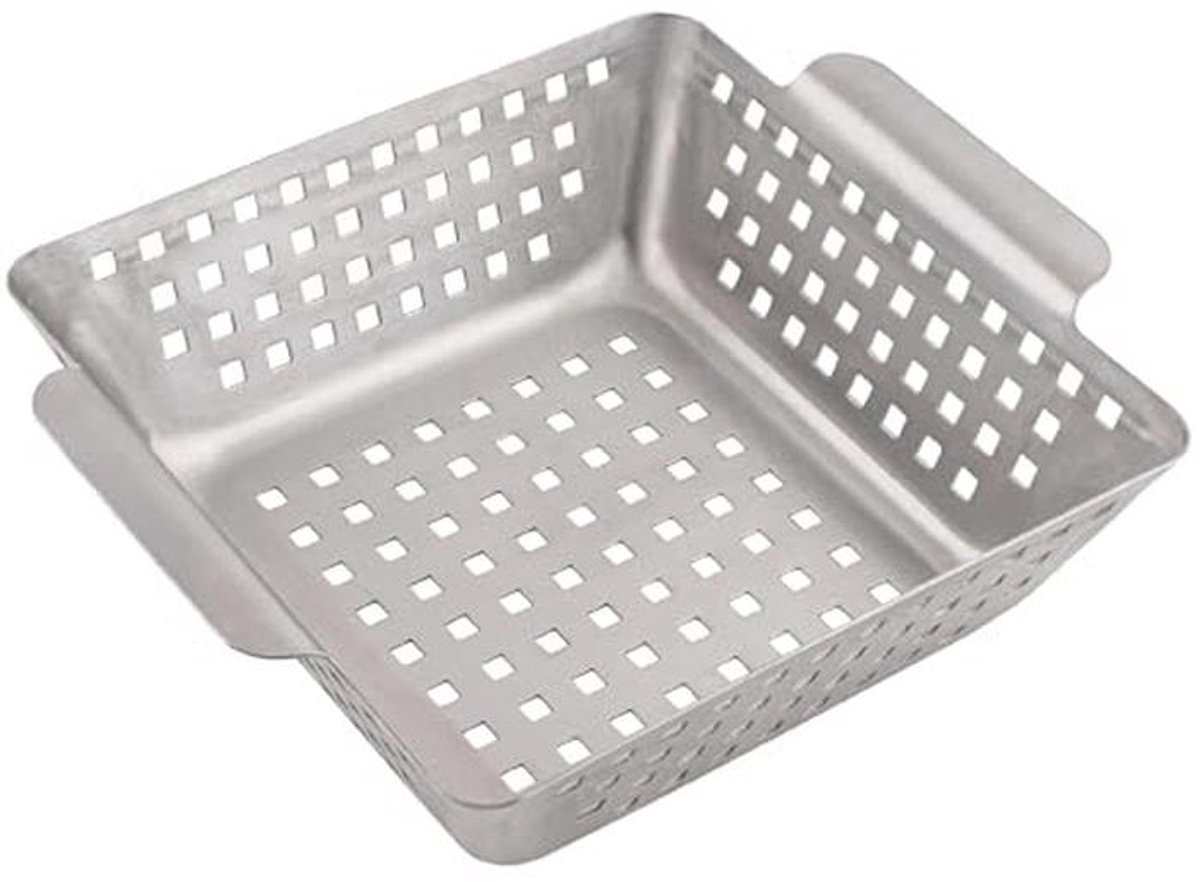 RVS Grillmand voor Groenten en Aardappelen - 21 x 21 x 7 cm - Grill Pan en Wok