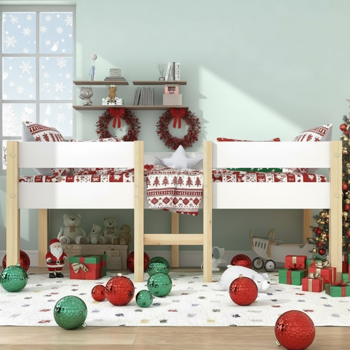 KOMHTOM Kinderbed met valbescherming massief grenen 90x190 cm wit & eiken