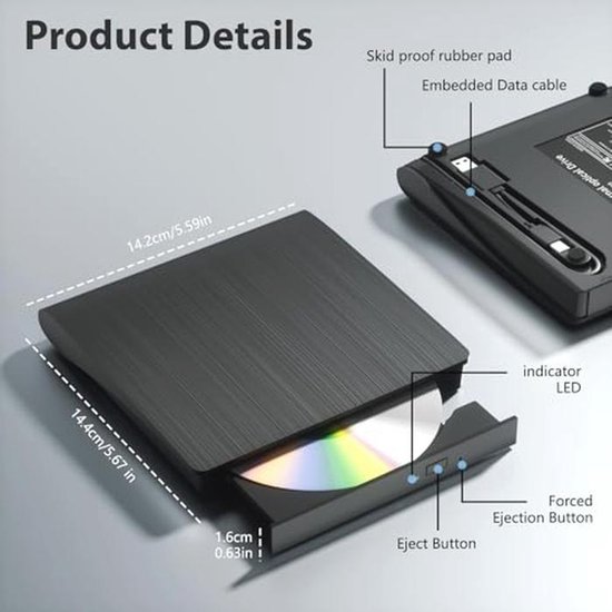 Externe Blu-ray Speler met USB 3.0 en Type-C - Draagbare DVD/BD/CD Speler voor Laptop en PC — afbeelding 5