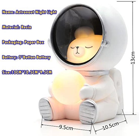 JCRFC Astronaut Resin Night Light Kids Nursing Light Moon Lamp LED Night Light Baby Nursery Decor Personalized Lamp Sleep Light Baby Night Lamp Children's Lamp With Battery Snooze Lights (beer) van Merkloos — afbeelding 5