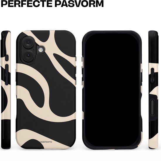 Casetastic Hoesje Geschikt voor Apple iPhone 16 Magsafe - Stijlvolle Beschermende Duo-layer Case - Zwart Zand Organische Golven