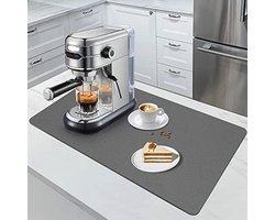 SOSMAR 60 x 40 cm grote onderlegger voor keukenservies, flessen, koffiezetapparaten, keukenmachines, sneldrogende spatbescherming, mat incl. kiezelgoer, antislip onderlaag (grijs)