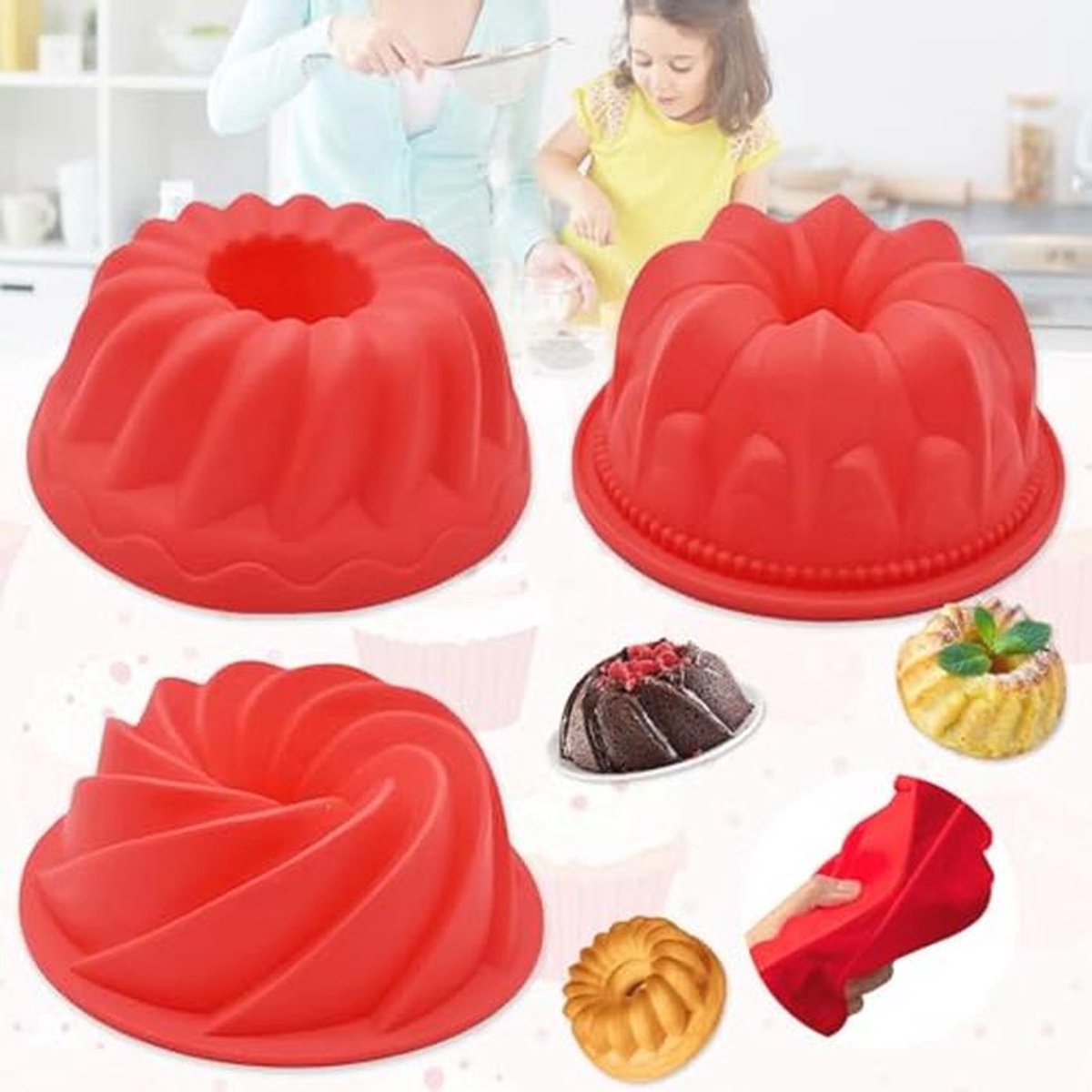Siliconen Bakvormen Set voor Cake, Brood en Desserts - 3 Stukken