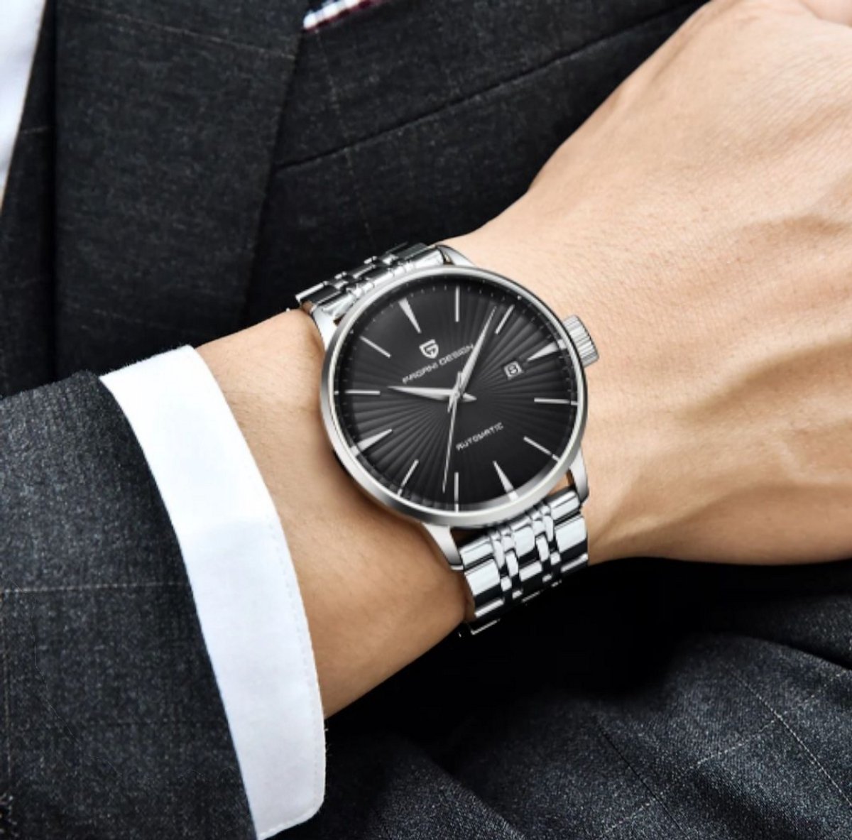 Pagani Design Automatisch Herenhorloge RVS - Zwarte Wijzerplaat 43mm