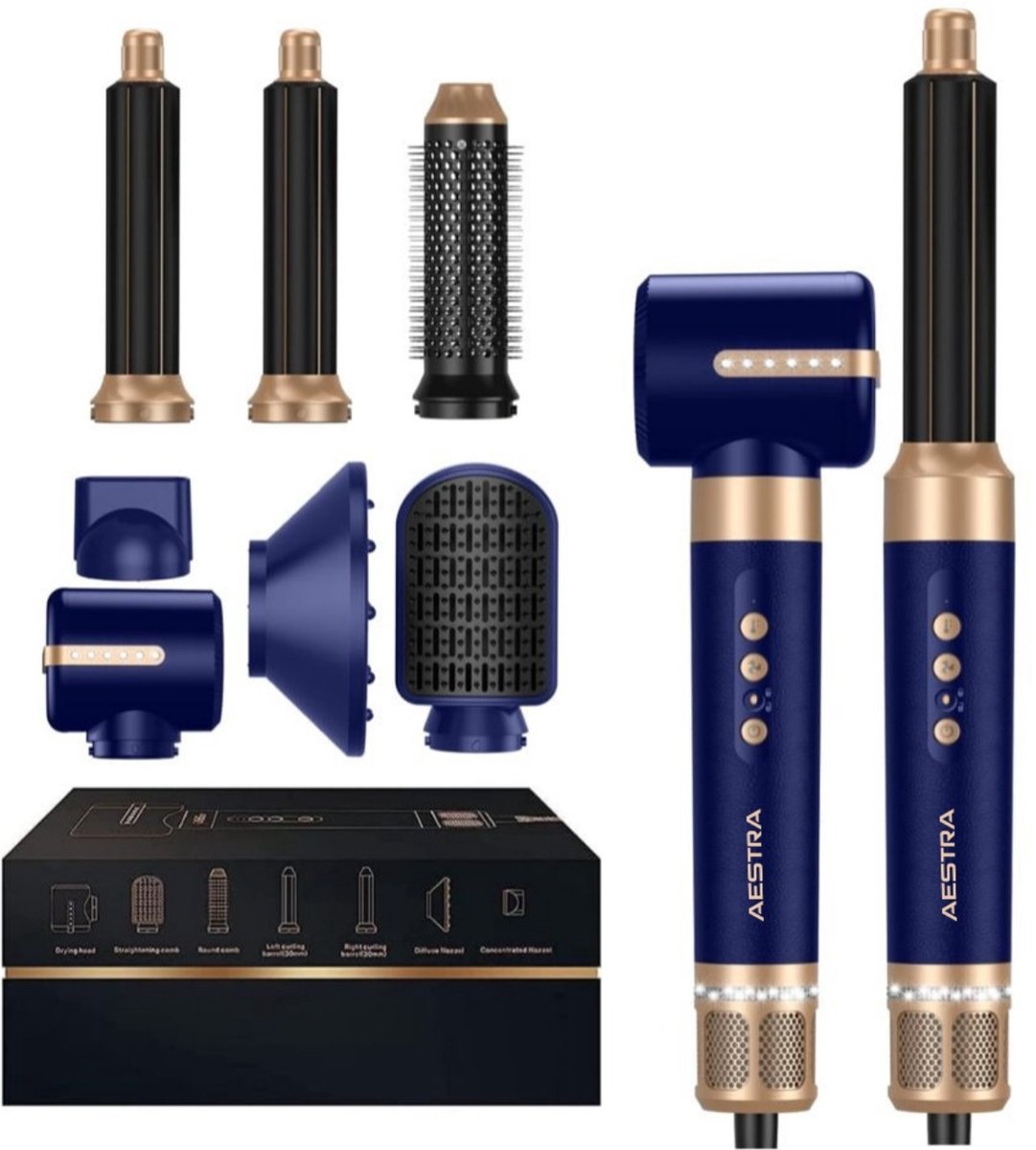 7 in 1 Hairwrap - Aestra - 1400W - Föhnborstel - Föhn met Diffuser - 110.000RPM - Krultang - Krulborstel - Airstyler - Haarborstel - Navy